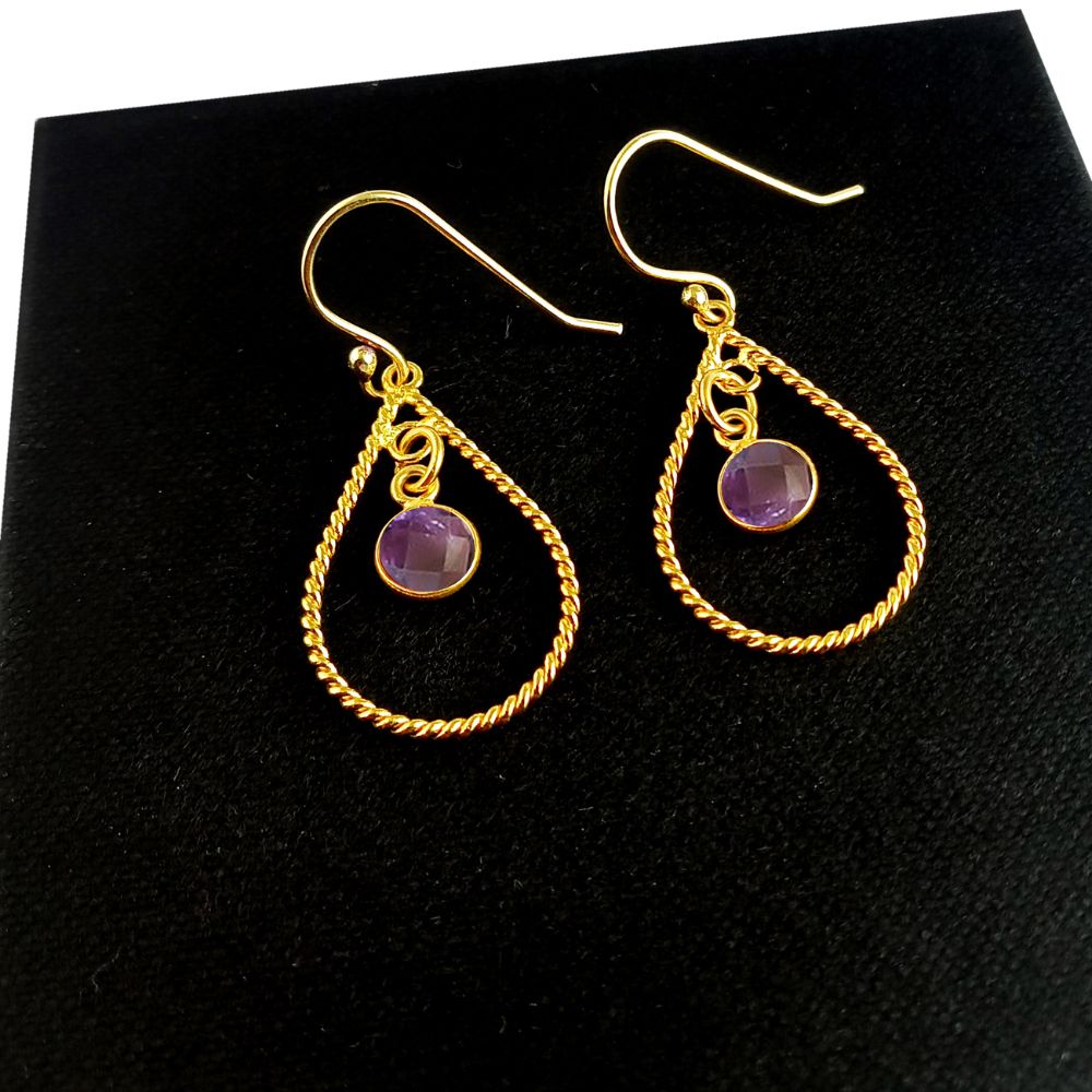 Amethyst Birthstone Earrings Gold Plated – Dangle Drop Earrings for Women – February Birthday Gift