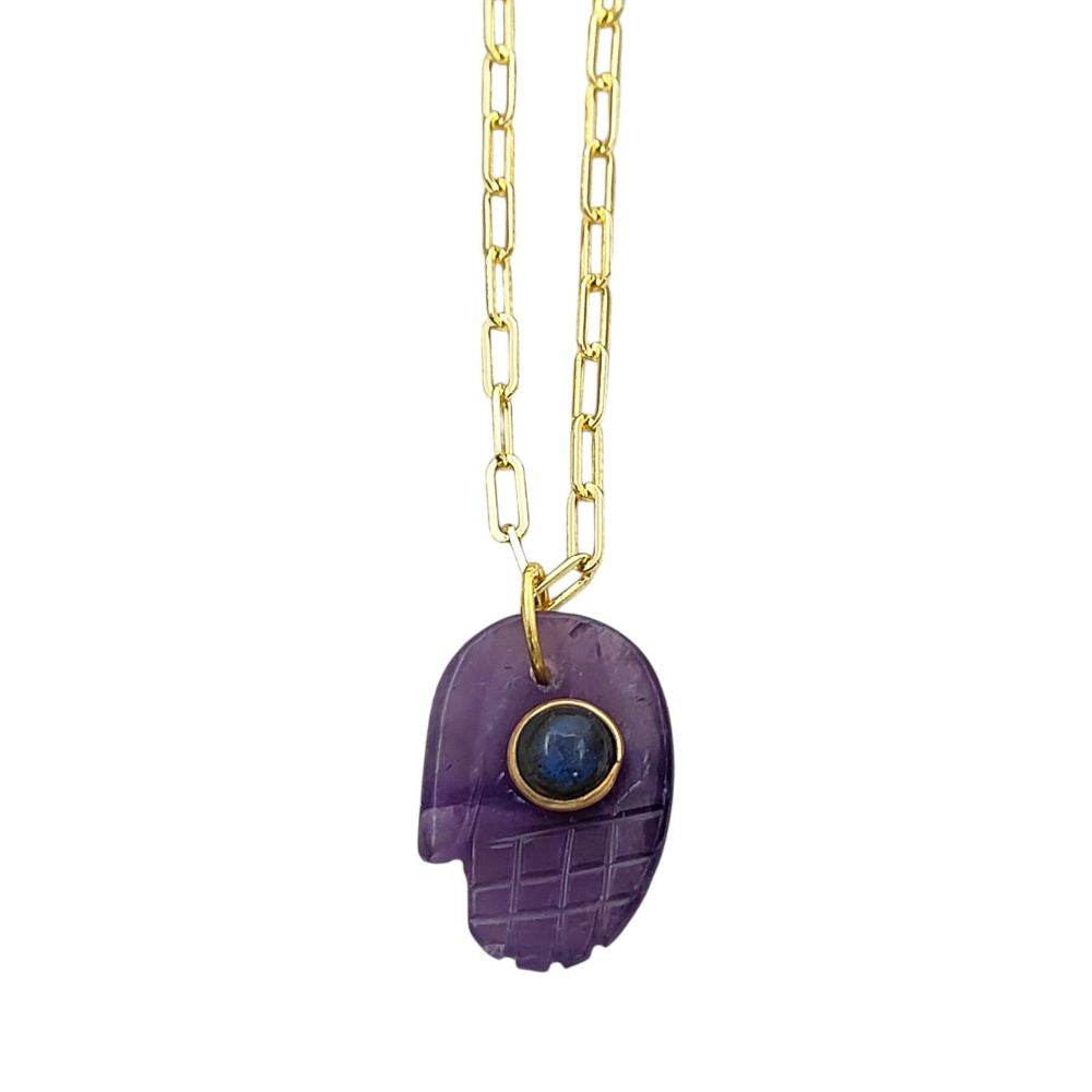 Bohemian Gold Plated Hamsa Hand Gemstone Necklace Spiritual Jewelry and Meaningful Gift for Women- Selling Per Piece