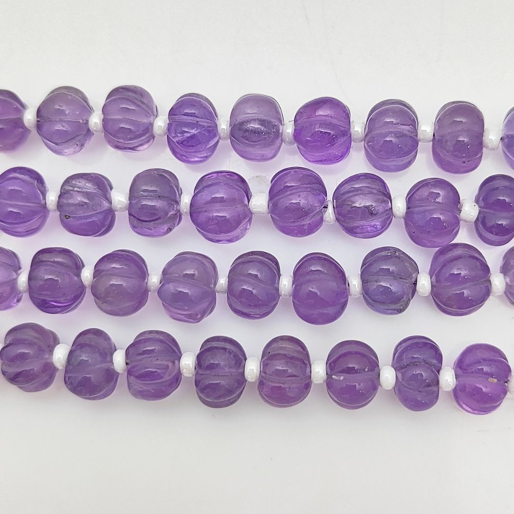 Handmade Carved Amethyst Pumpkin Beads – Perfect for Jewelry Creations
