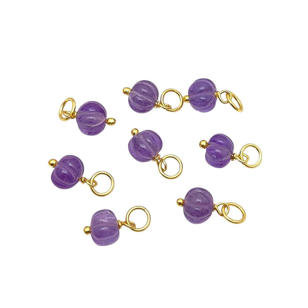 Amethyst Pumpkin Charm Pendant Carved Melon Gemstone Bead for DIY Jewelry Making- Selling Per Piece