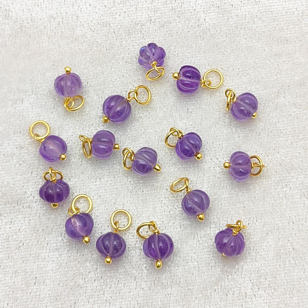 Amethyst Pumpkin Charm Pendant Carved Melon Gemstone Bead for DIY Jewelry Making- Selling Per Piece