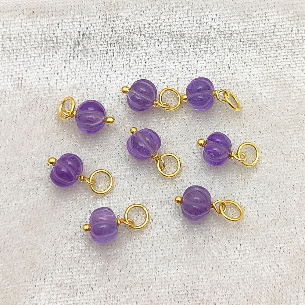 Amethyst Pumpkin Charm Pendant Carved Melon Gemstone Bead for DIY Jewelry Making- Selling Per Piece