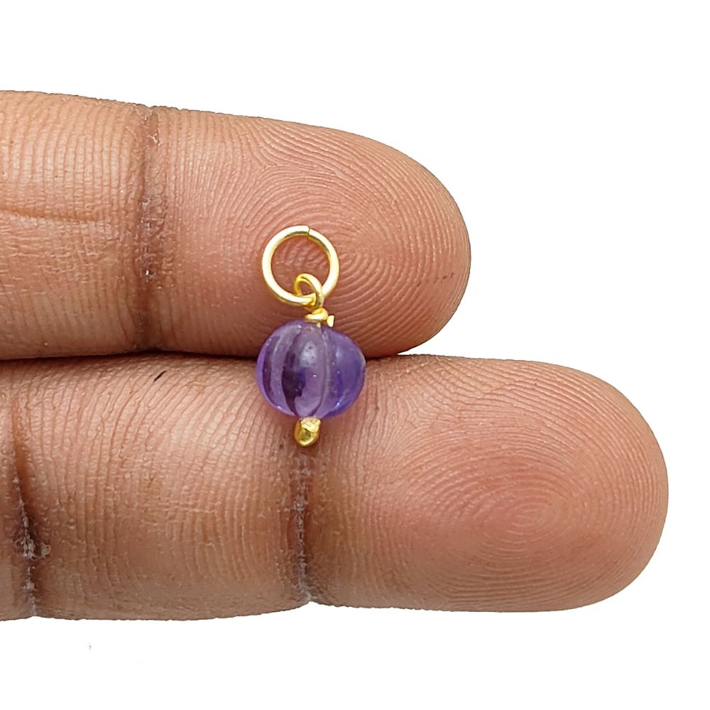 Amethyst Pumpkin Charm Pendant Carved Melon Gemstone Bead for DIY Jewelry Making- Selling Per Piece