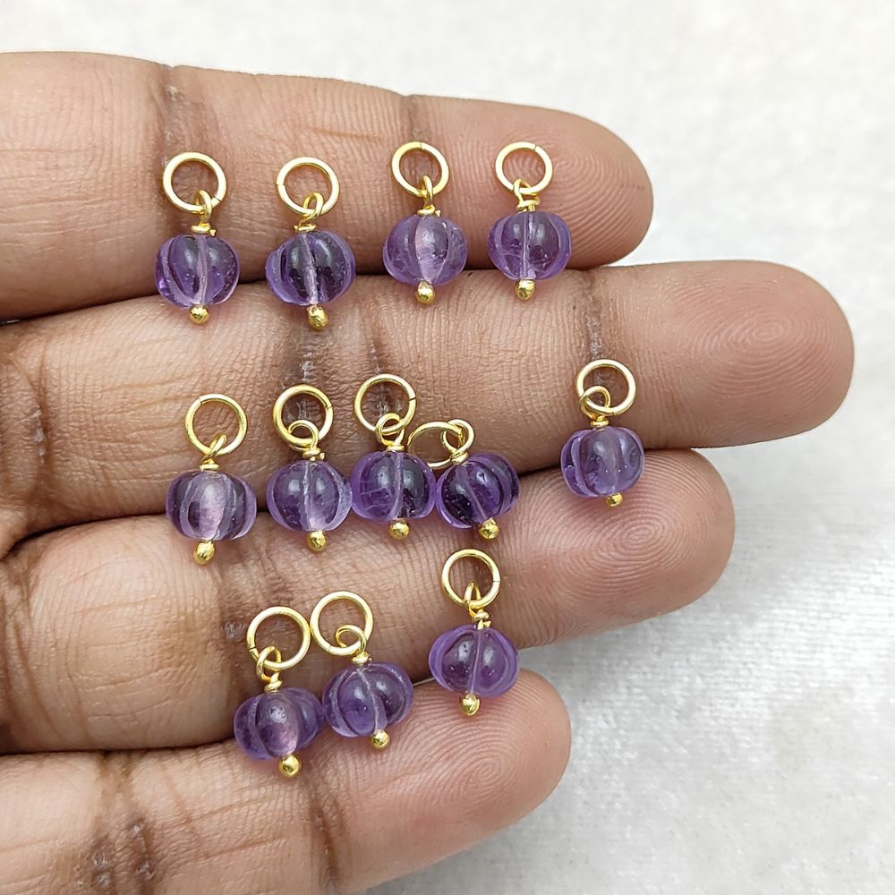 Amethyst Pumpkin Charm Pendant Carved Melon Gemstone Bead for DIY Jewelry Making- Selling Per Piece