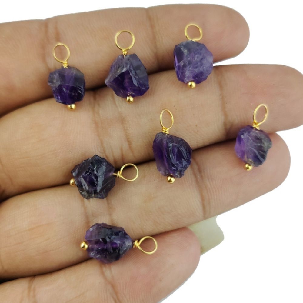 7mm-10mm Raw Multi-Gemstone Birthstone Pendant Gold Plated Sterling Silver Wire Wrapped Charm for Necklace-Selling Per Piece