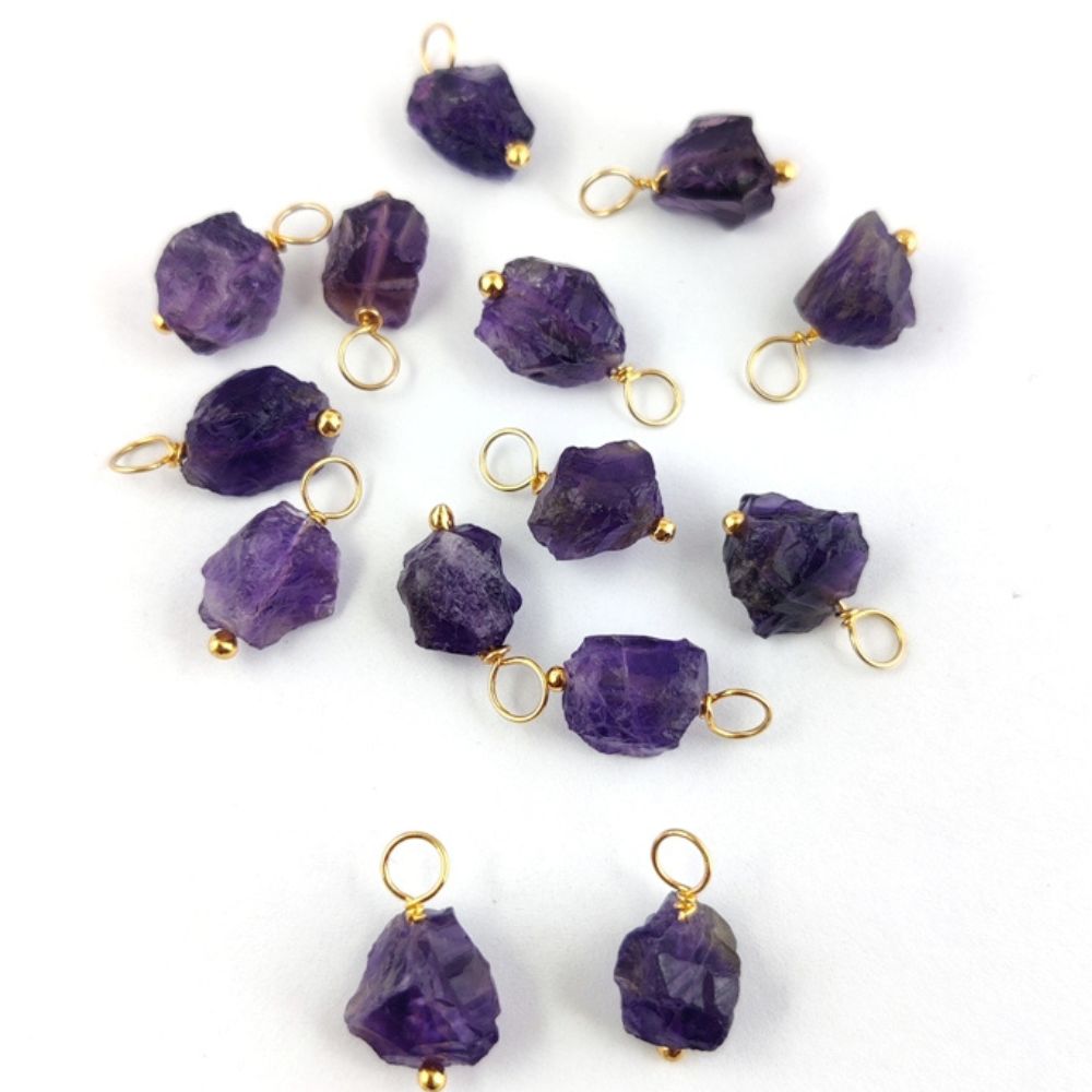 7mm-10mm Raw Multi-Gemstone Birthstone Pendant Gold Plated Sterling Silver Wire Wrapped Charm for Necklace-Selling Per Piece