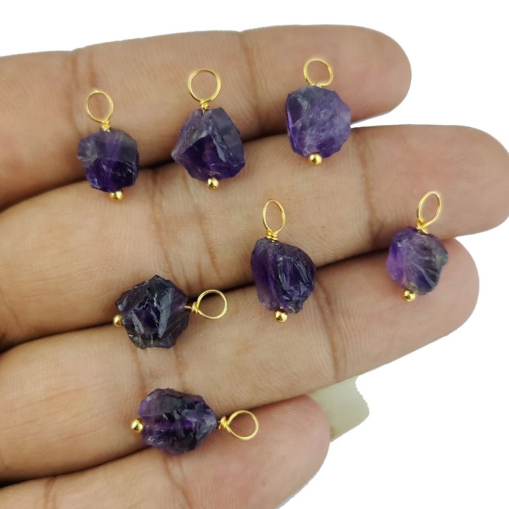 7mm-10mm Raw Multi-Gemstone Birthstone Pendant Gold Plated Sterling Silver Wire Wrapped Charm for Necklace-Selling Per Piece