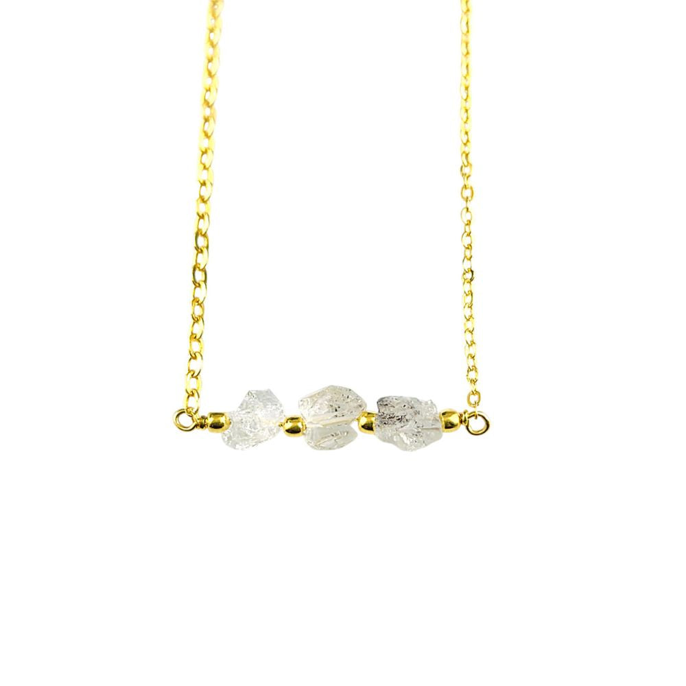 Natural Raw Multi Gemstone Handmade Gemstone Necklace Gold Plated Triple Stone Minimalist Jewelry for Women- Selling Per Piece