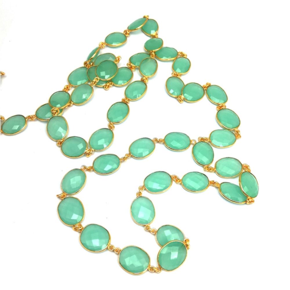 Aqua Chalcedony Bezel Connector Chain Gold Plated Freeform Gemstone Links- Selling by Foot