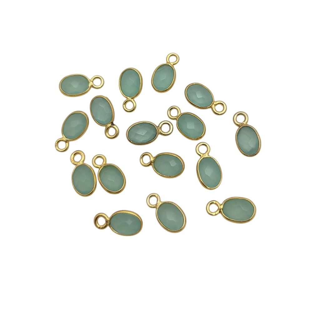 Dainty aqua chalcedony birthstone pendant necklace in gold