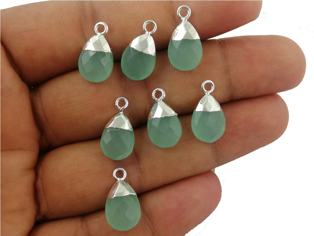 Pear 13x9mm Multi Gemstone Charms Pendant Silver Electroplated Cap Teardrop Handmade Minimalist Jewelry- Selling Per Piece