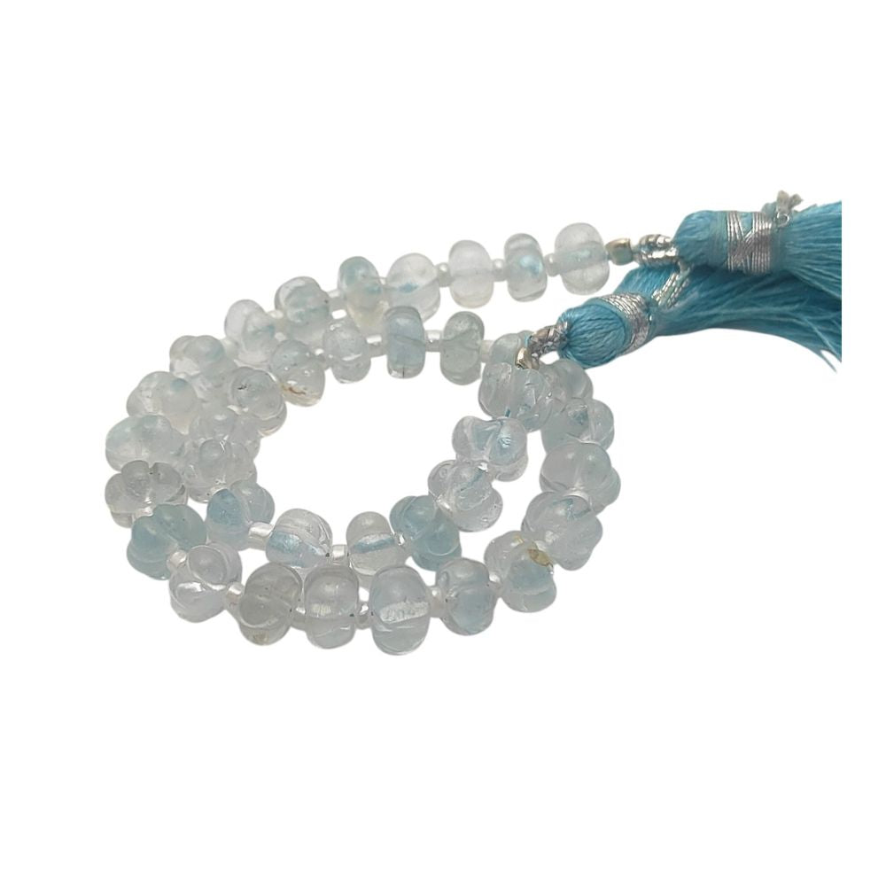 Aquamarine Pumpkin Gemstone Beads – Handcrafted Carved Beads for Jewelry Making