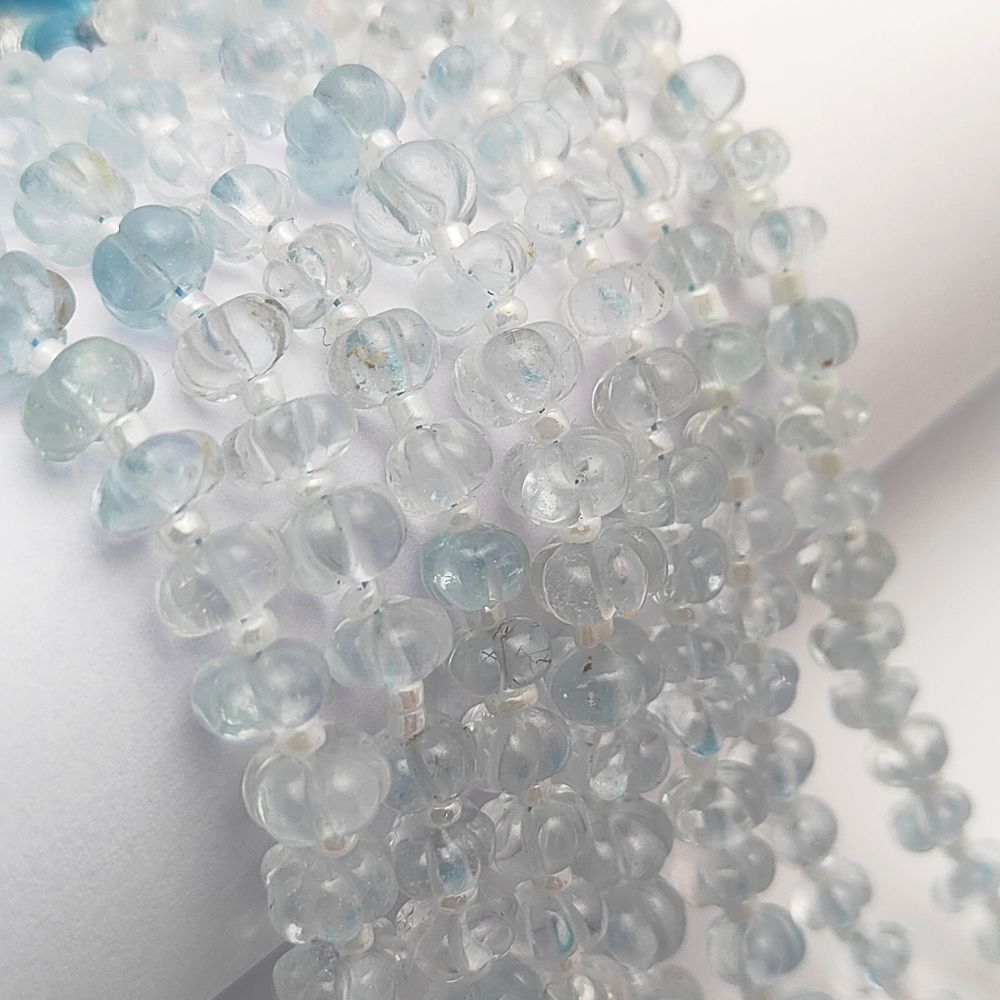 Aquamarine Carved Pumpkin Gemstone Beads – Perfect for Beading & Craft Projects