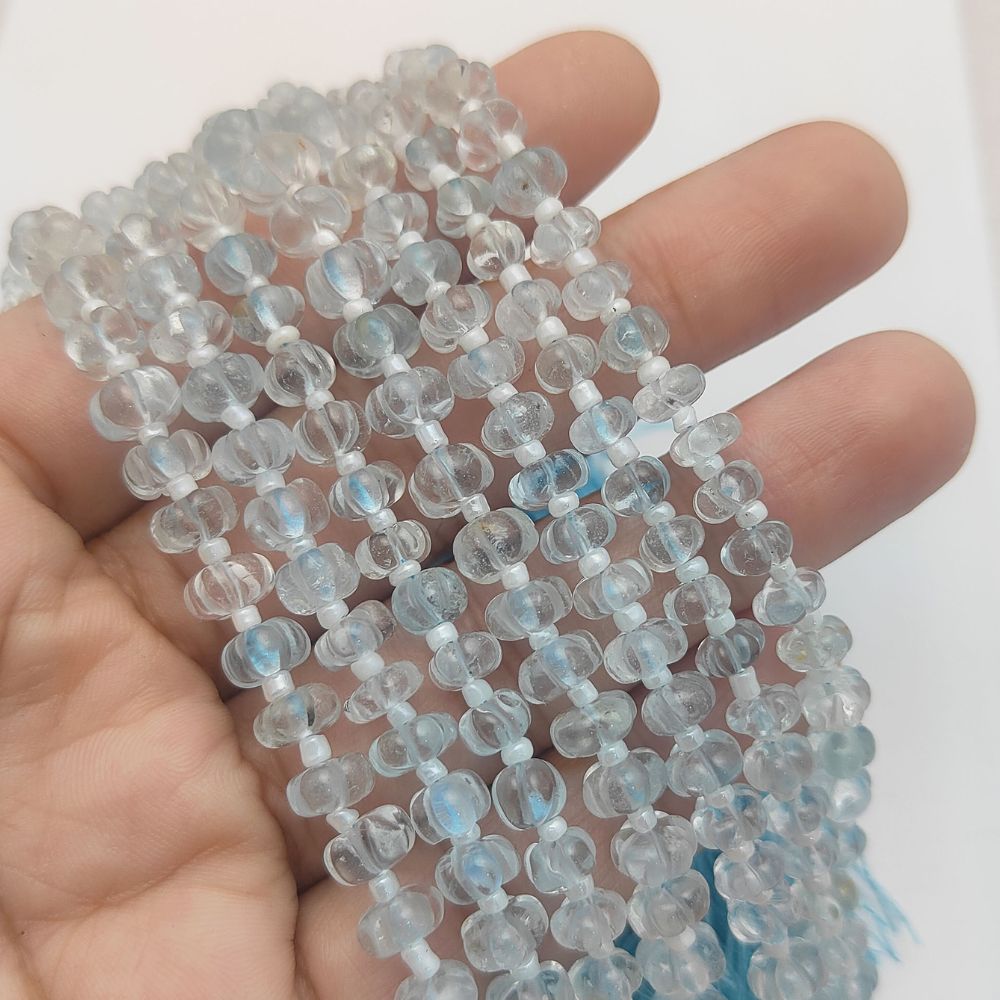 Aquamarine Carved Pumpkin Beads – Stunning Gemstones for DIY Jewelry Projects