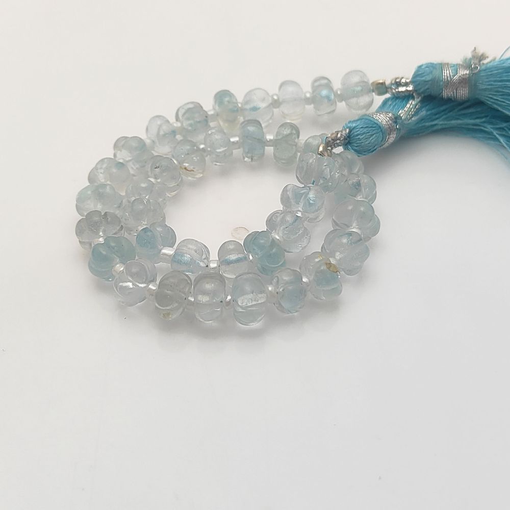 Carved Aquamarine Pumpkin Beads – Beautiful Natural Gemstones for Jewelry Designers