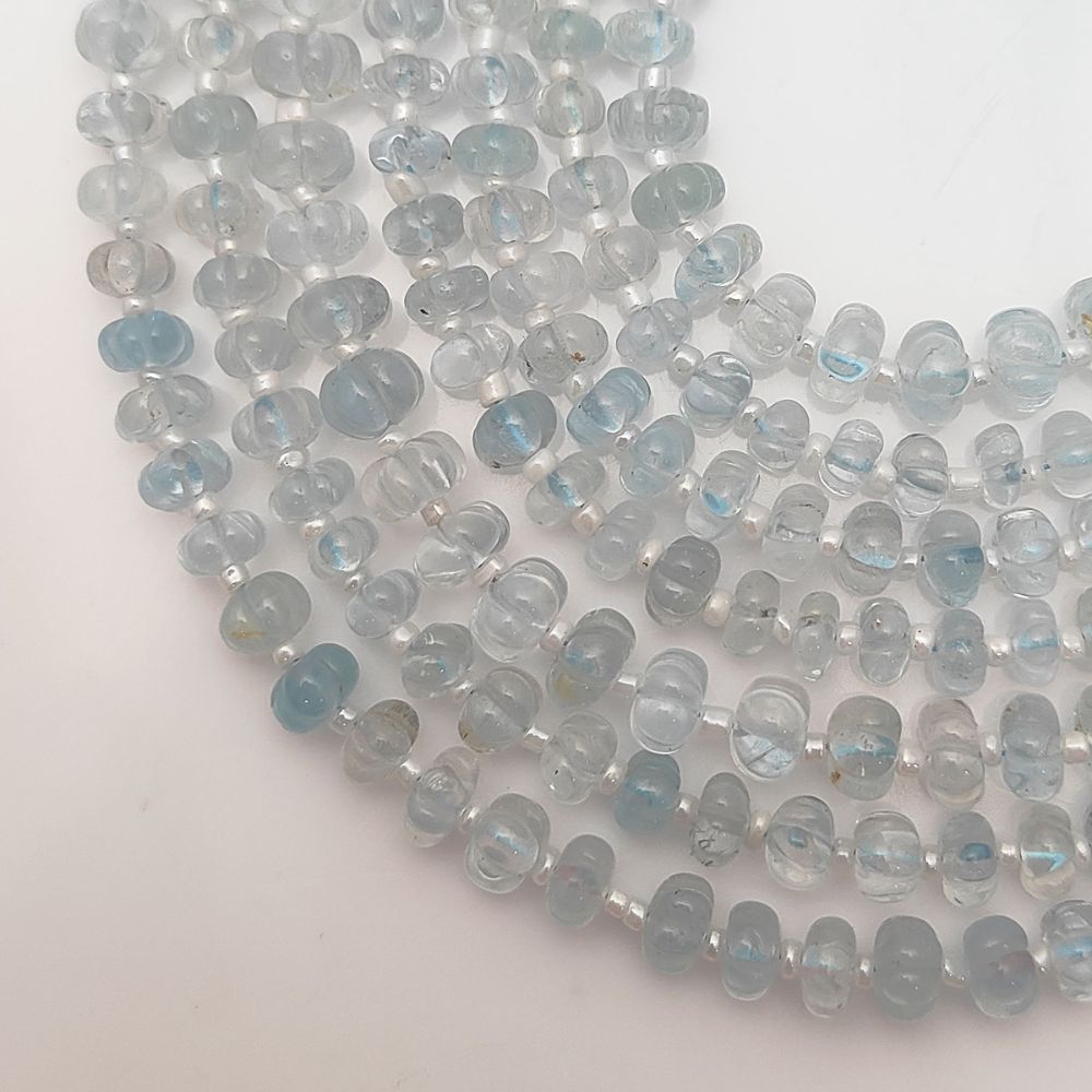 Aquamarine Pumpkin Beads – Carved Natural Gemstones for Craft & Beading Projects
