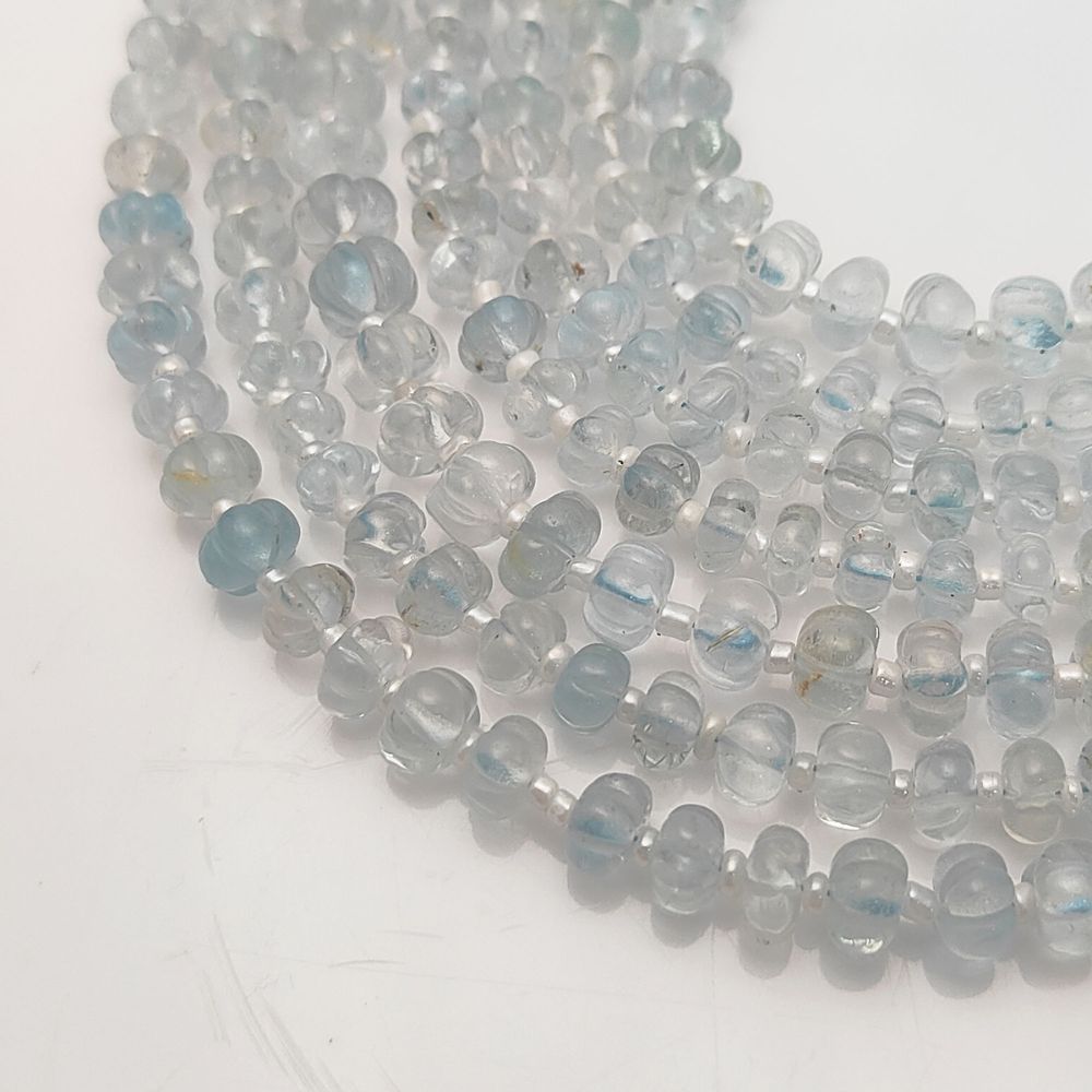 Handmade Aquamarine Pumpkin Beads – Natural Carved Gemstones for Jewelry Making