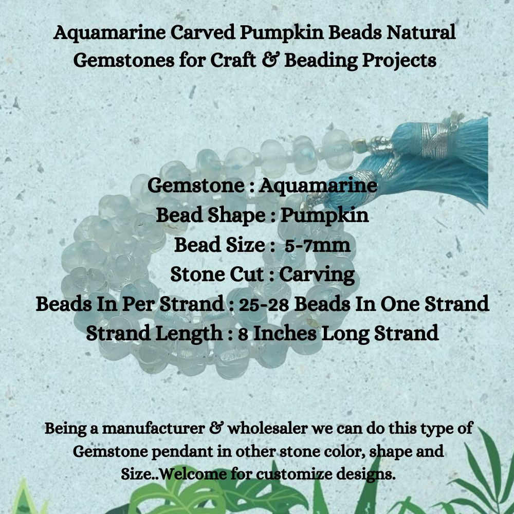 Carved Aquamarine Pumpkin Beads – Natural Gemstones for Crafting & Beading
