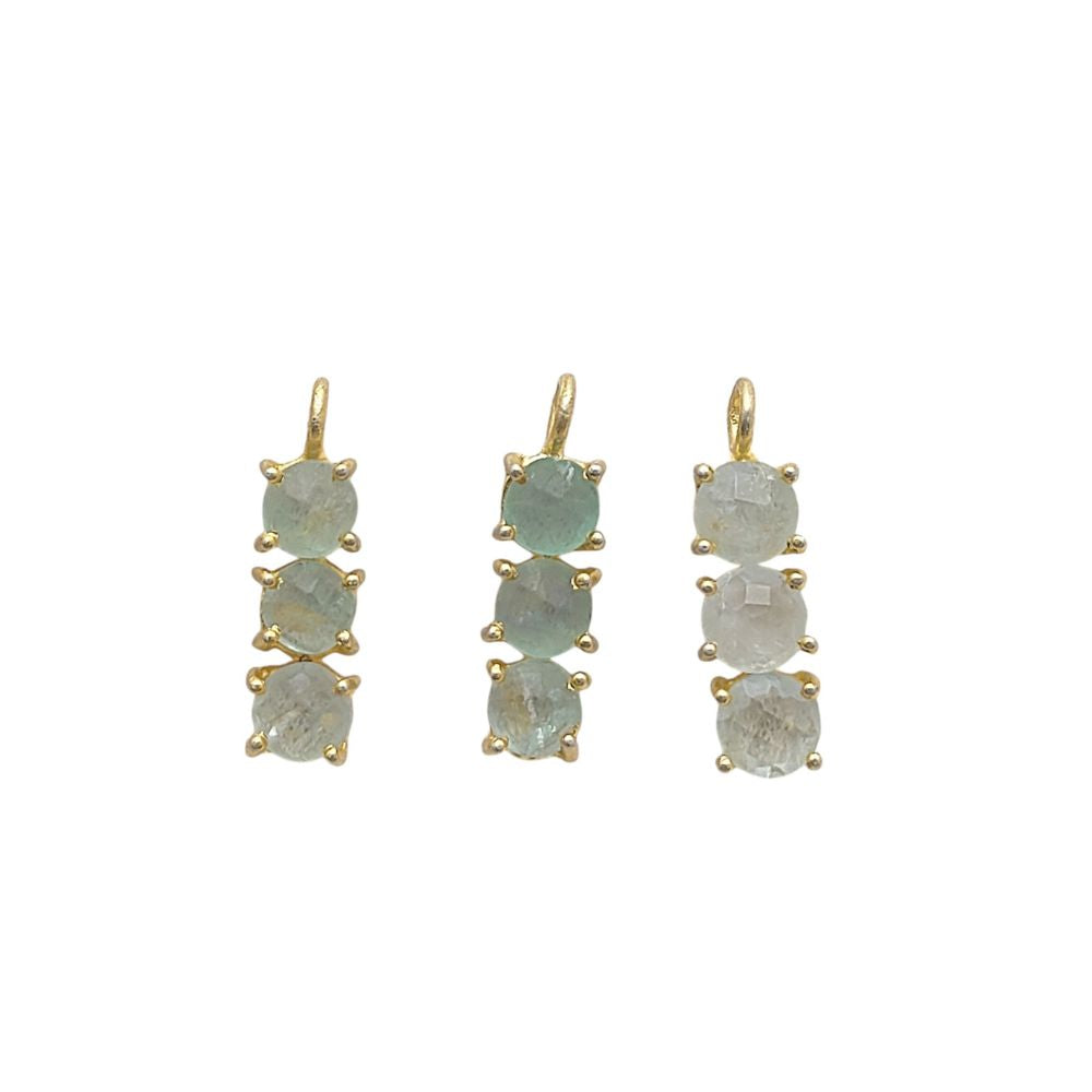 Aquamarine gemstone necklace with three 6mm round stones in gold plated silver