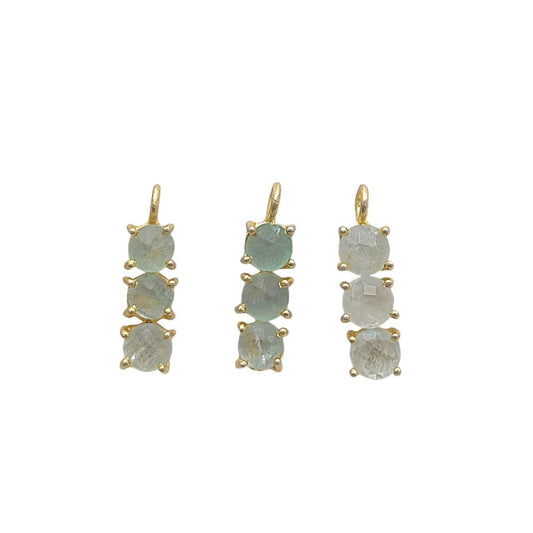 Aquamarine gemstone necklace with three 6mm round stones in gold plated silver