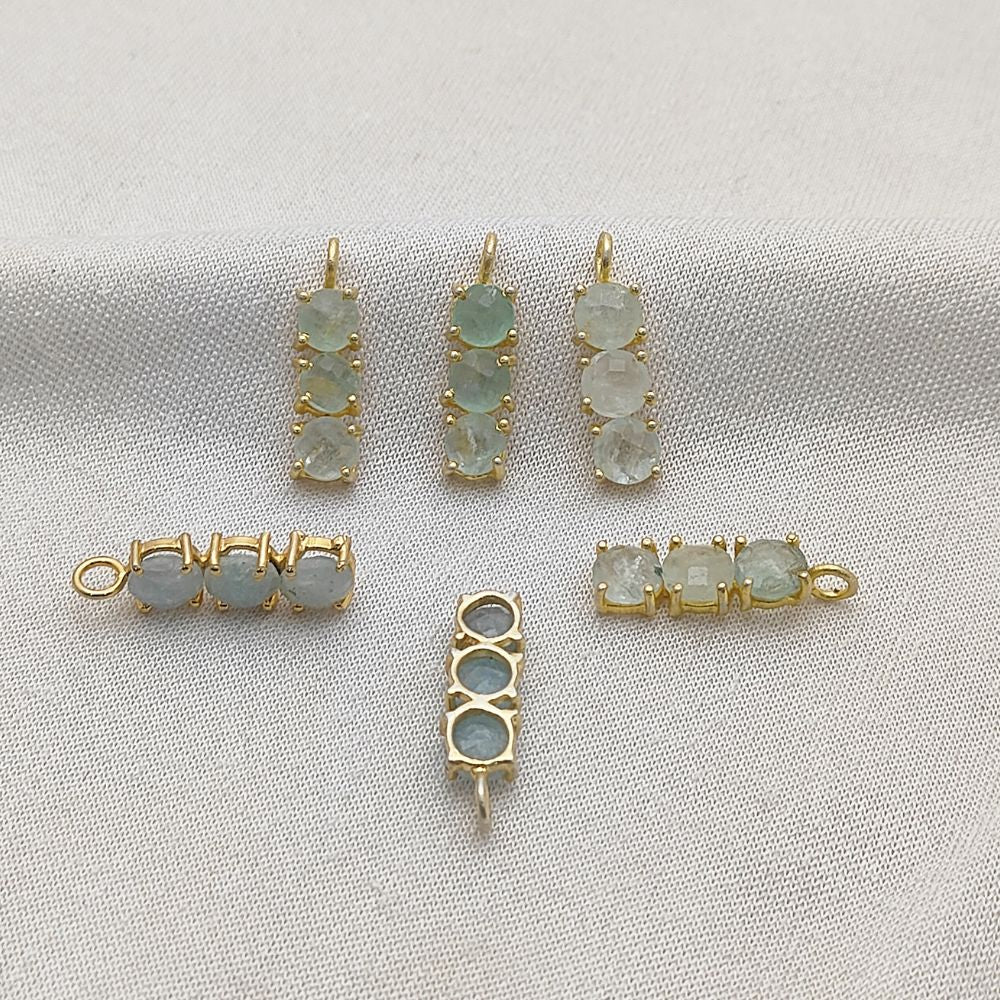 Triple aquamarine pendant on gold plated sterling silver chain