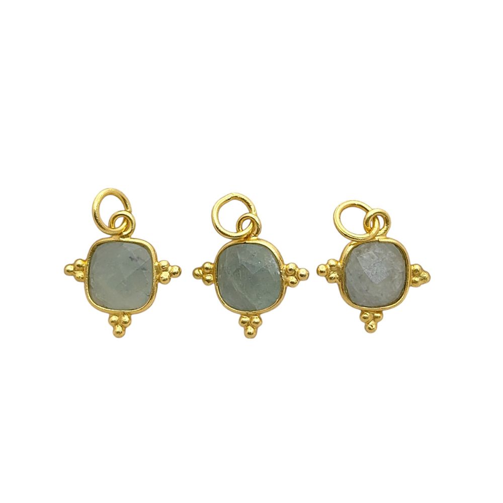 8mm Cushion Cut Aquamarine Pendant - Gold Plated Sterling Silver Birthstone Necklace