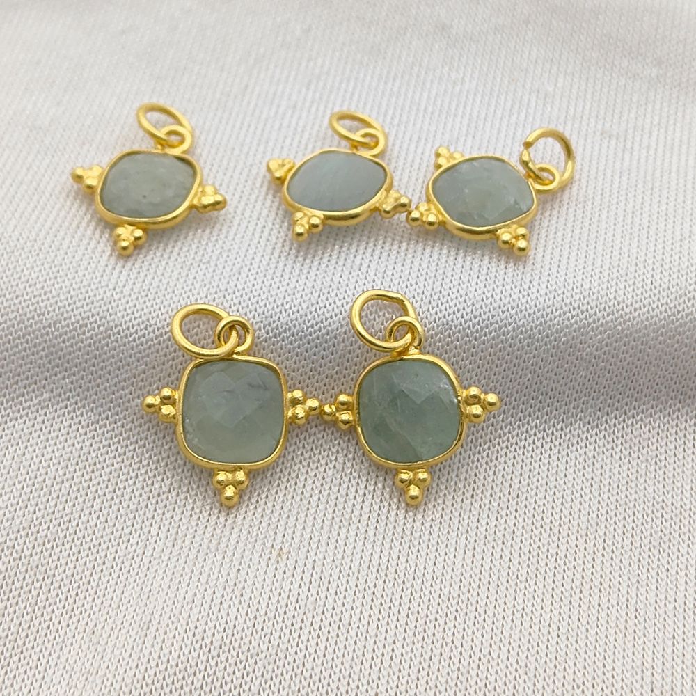 Aquamarine 8mm Cushion Cut Pendant - Gold Plated Sterling Silver March Birthstone Jewelry