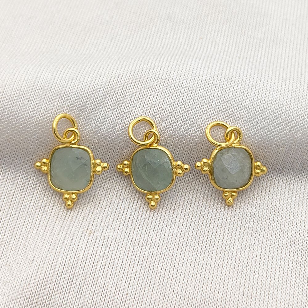 Aquamarine Pendant 8mm Cushion Cut Gold Plated Sterling Silver Birthstone Jewelry