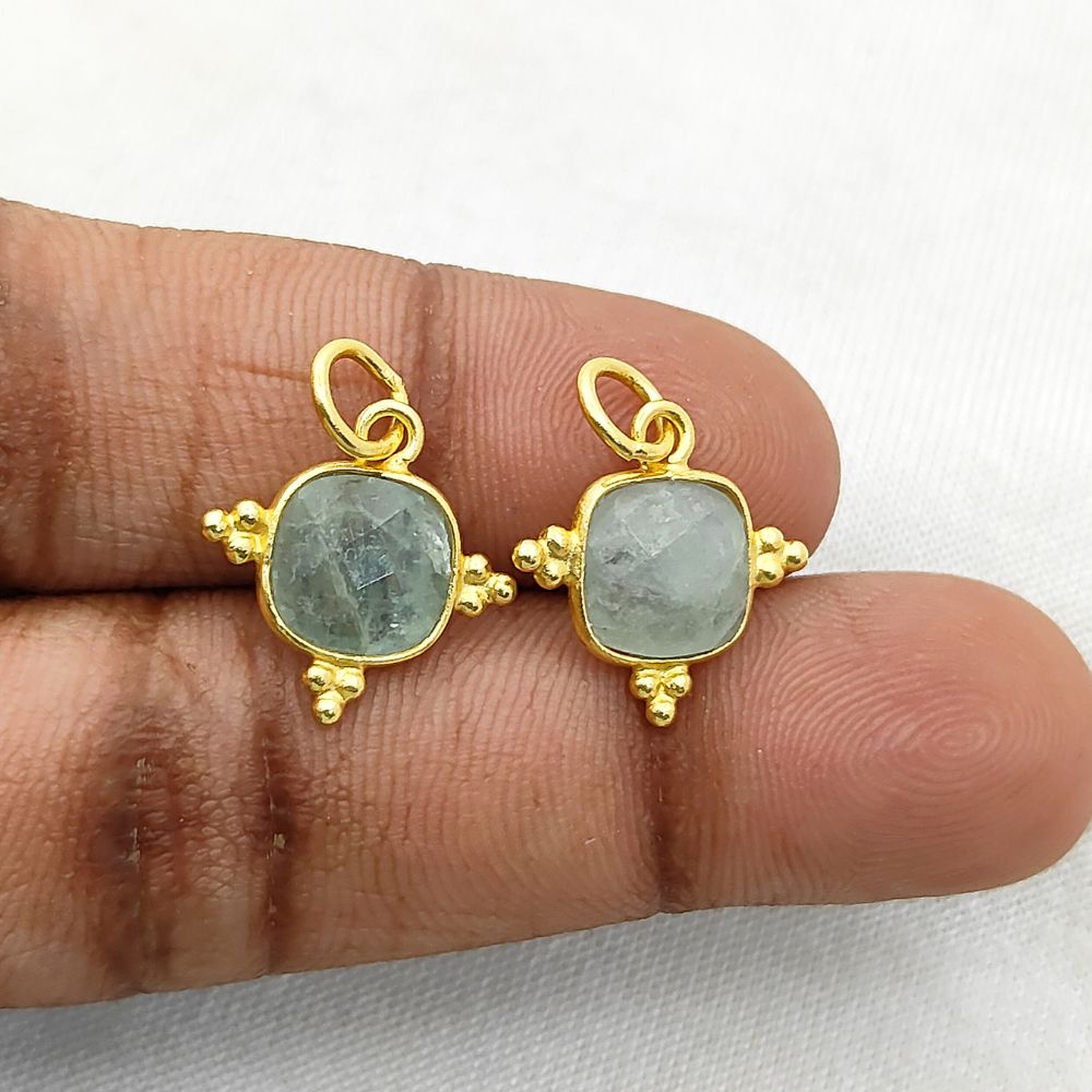 8mm Cushion Aquamarine Pendant - Gold Plated Sterling Silver Birthstone Charm