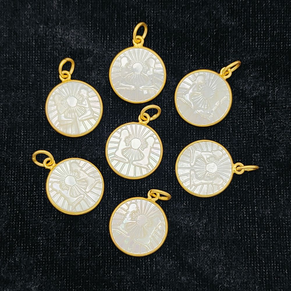 Astrological Gemini Charm Gold Plated with White Pearl