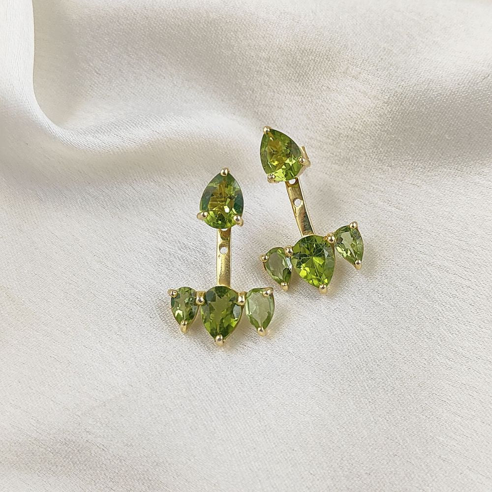Natural Peridot Gemstone Ear Jacket – Elegant Gold Plated Jewelry