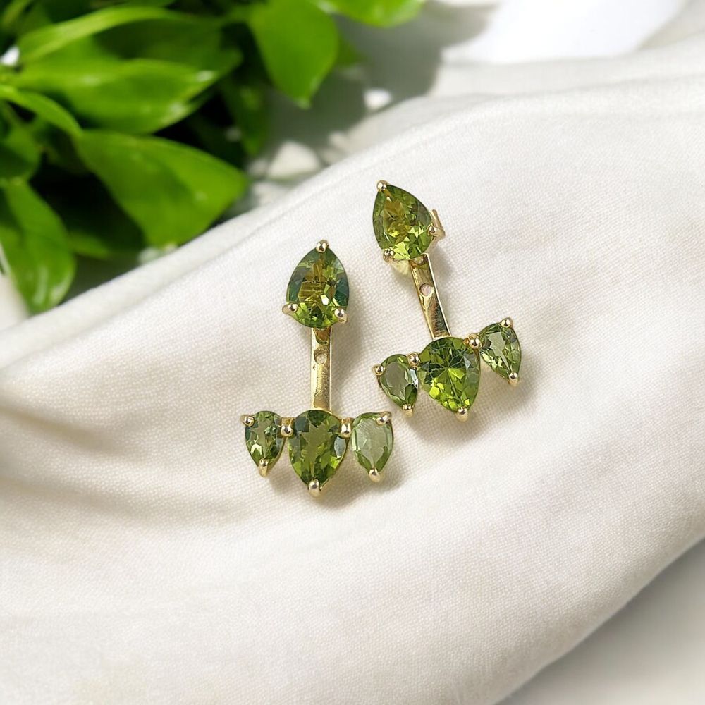 Handcrafted Peridot Ear Jacket – Single Piece Gold Plated Gemstone Earrings