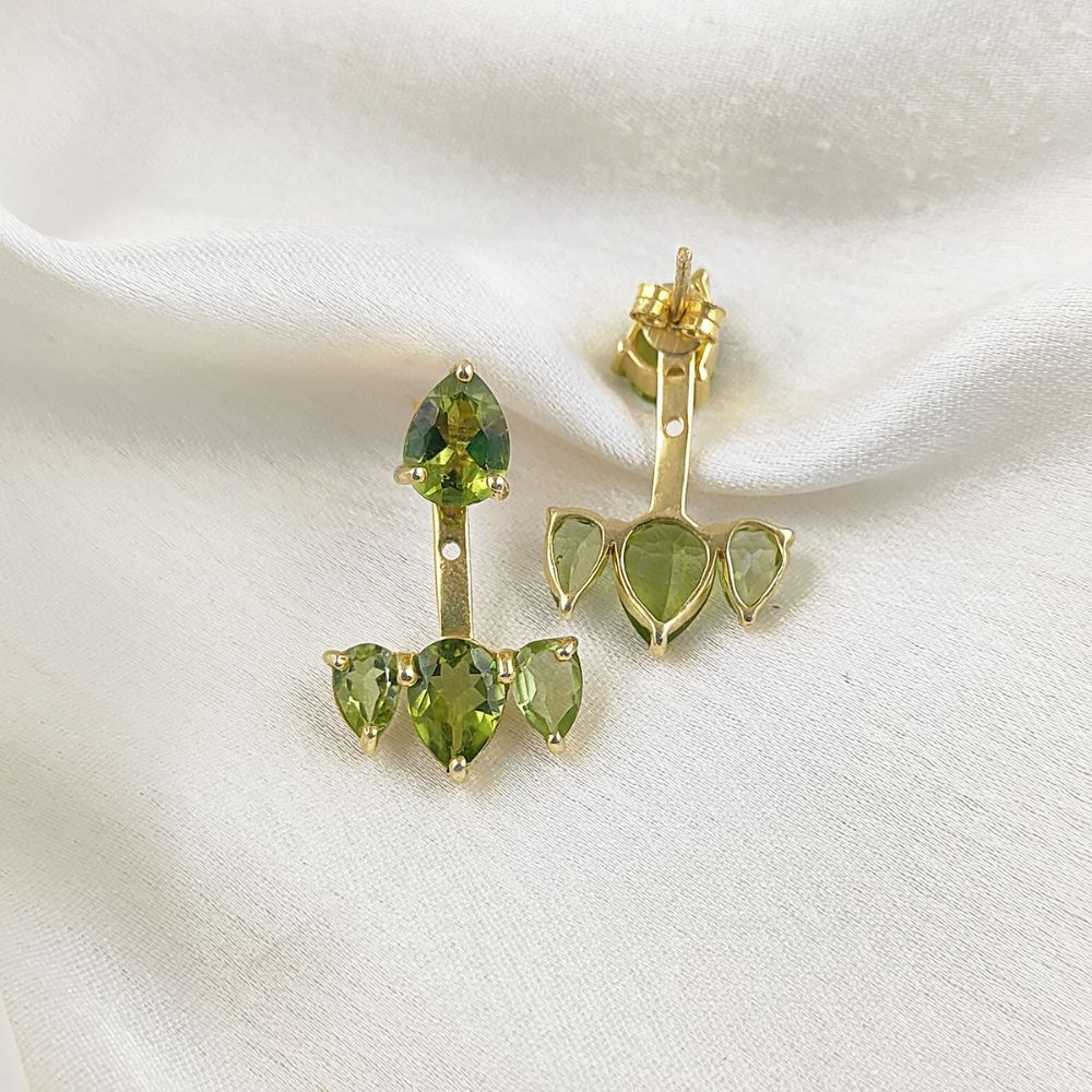 Dainty Green Peridot Earrings – Minimalist Gold Plated Ear Jacket