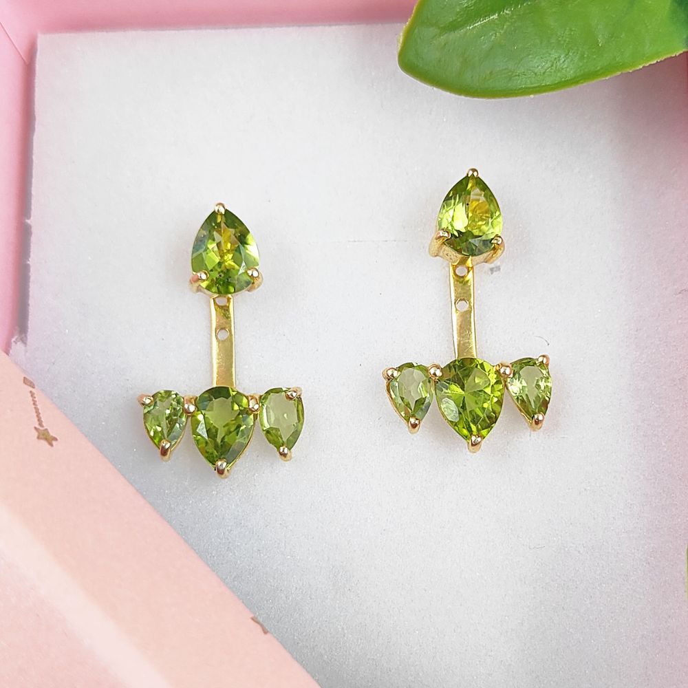 August Birthstone Peridot Ear Jacket – Natural Green Gemstone Earrings
