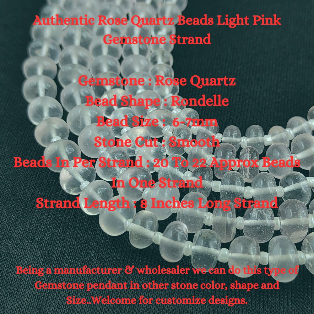 Authentic Rose Quartz Beads Light Pink Gemstone Strand