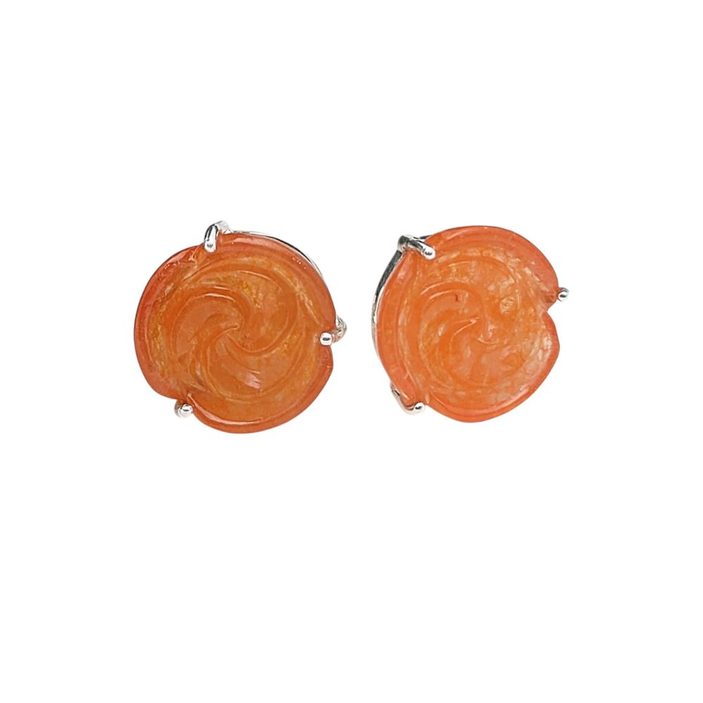 925 Sterling Silver Carnelian Stud Earrings – Handcrafted Rose Flower, Birthstone Gift for Her (Pair)