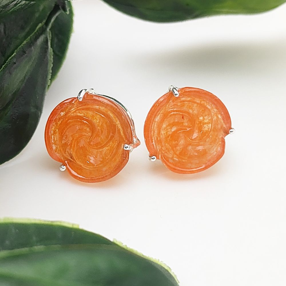 Handmade Carnelian Rose Earrings – 925 Silver Floral Studs, Birthstone Gift Set (Pair of Earrings)