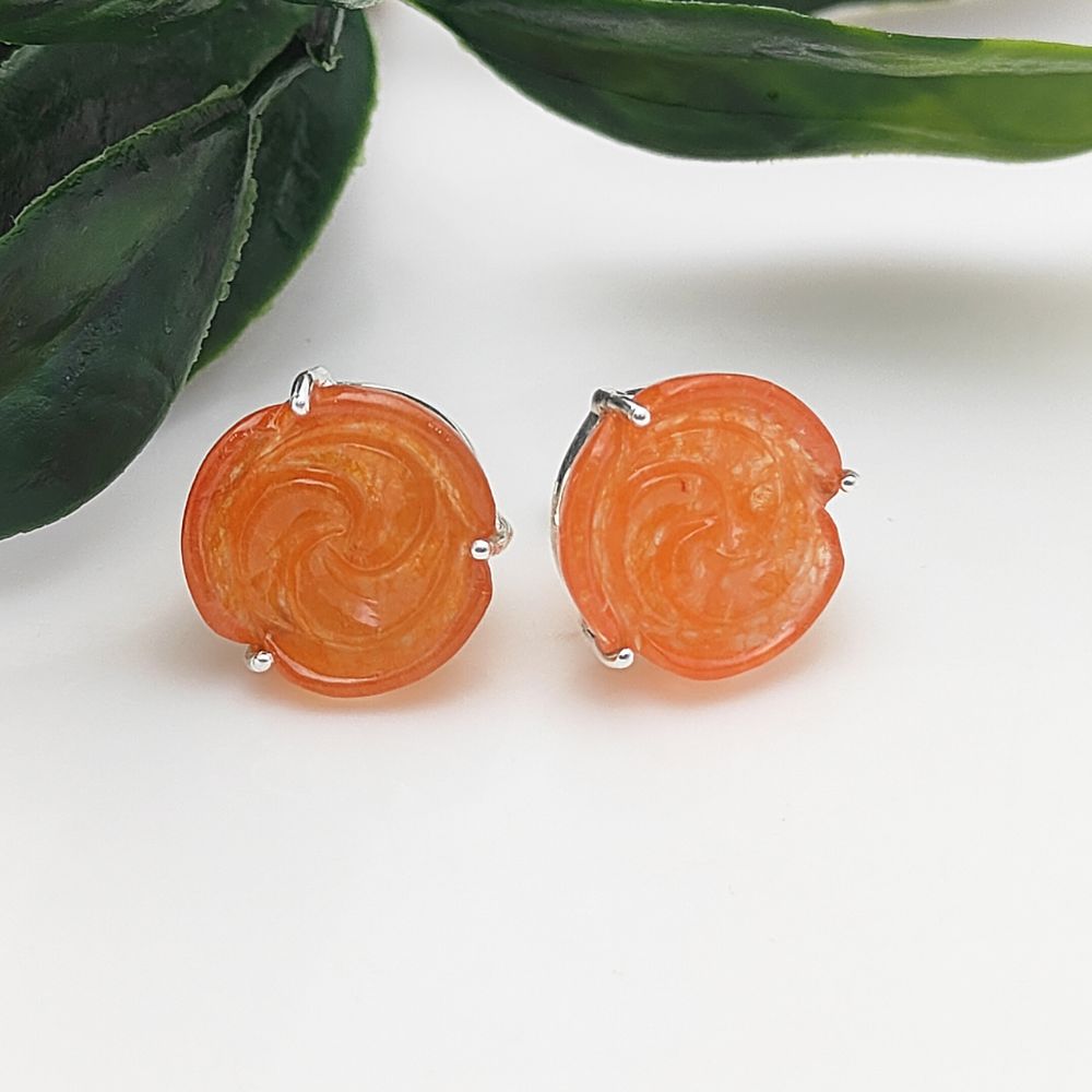 Romantic Carnelian Stud Earrings – Handcrafted Rose in 925 Silver, July Birthstone Gift (Sold as Pair)