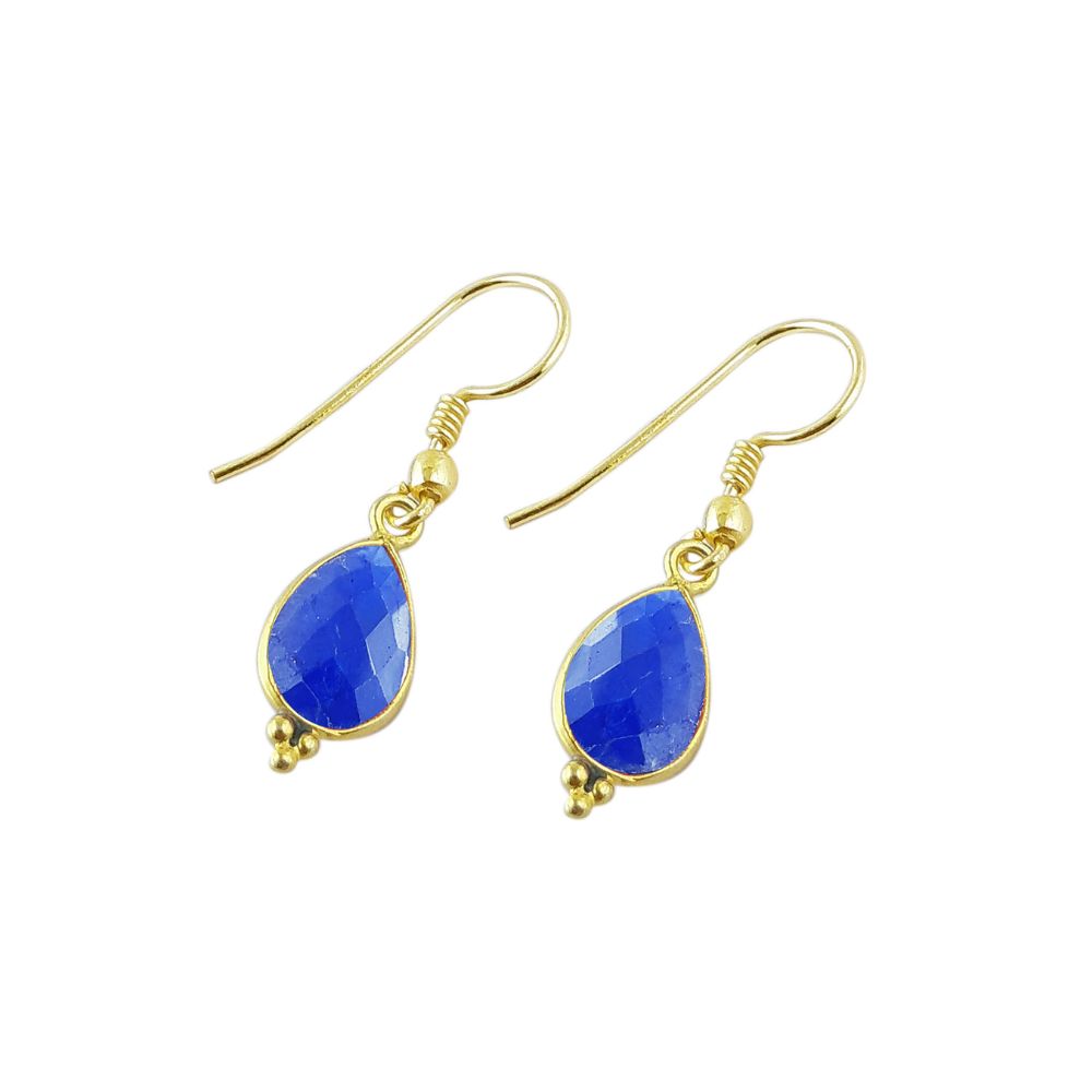Handmade Blue Sapphire Teardrop Earrings – 12x8mm Gold Plated Minimalist Jewelry
