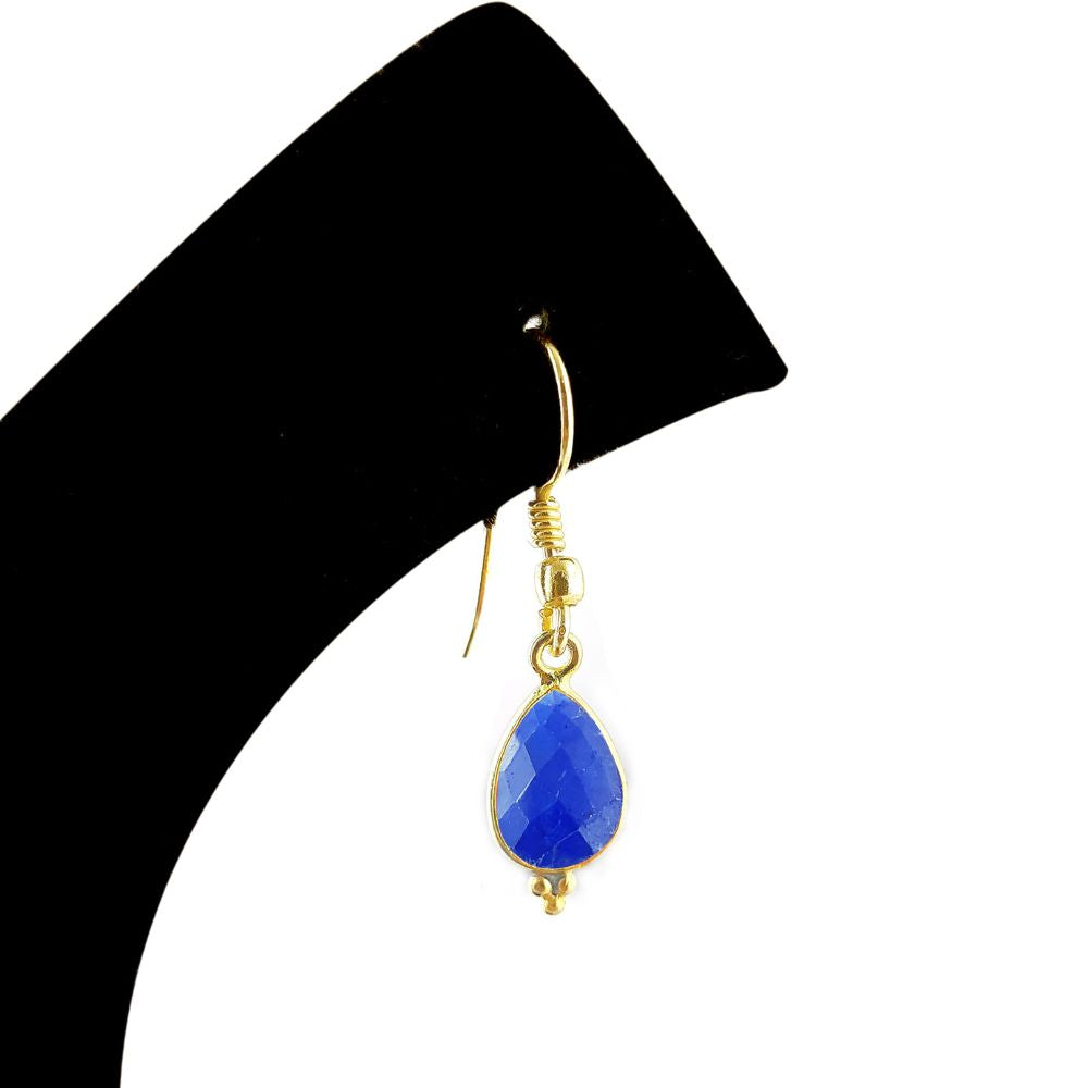 Dainty Blue Sapphire Gemstone Earrings – Bezel Set Gold Plated Jewelry for Her