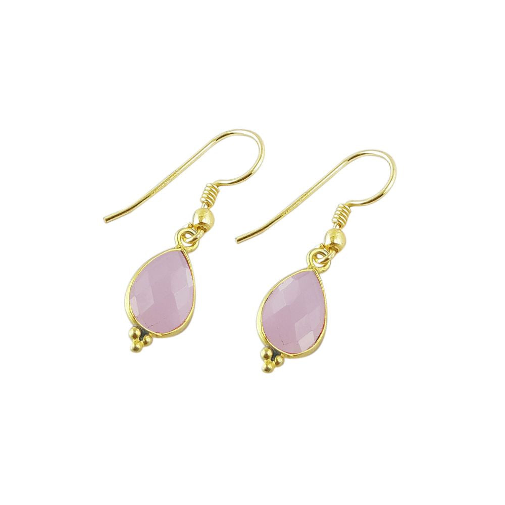 Handmade Pink Chalcedony Teardrop Earrings – 12x8mm Gold Plated Minimalist Jewelry