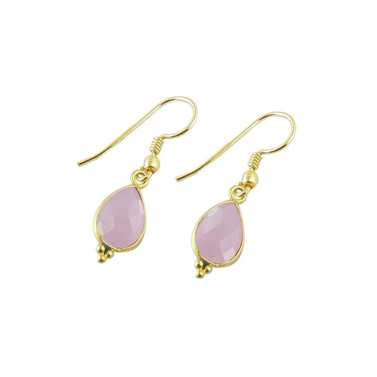 Handmade Pink Chalcedony Teardrop Earrings – 12x8mm Gold Plated Minimalist Jewelry