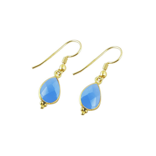 Handmade Blue Chalcedony Teardrop Earrings – 12x8mm Gold Plated Minimalist Jewelry