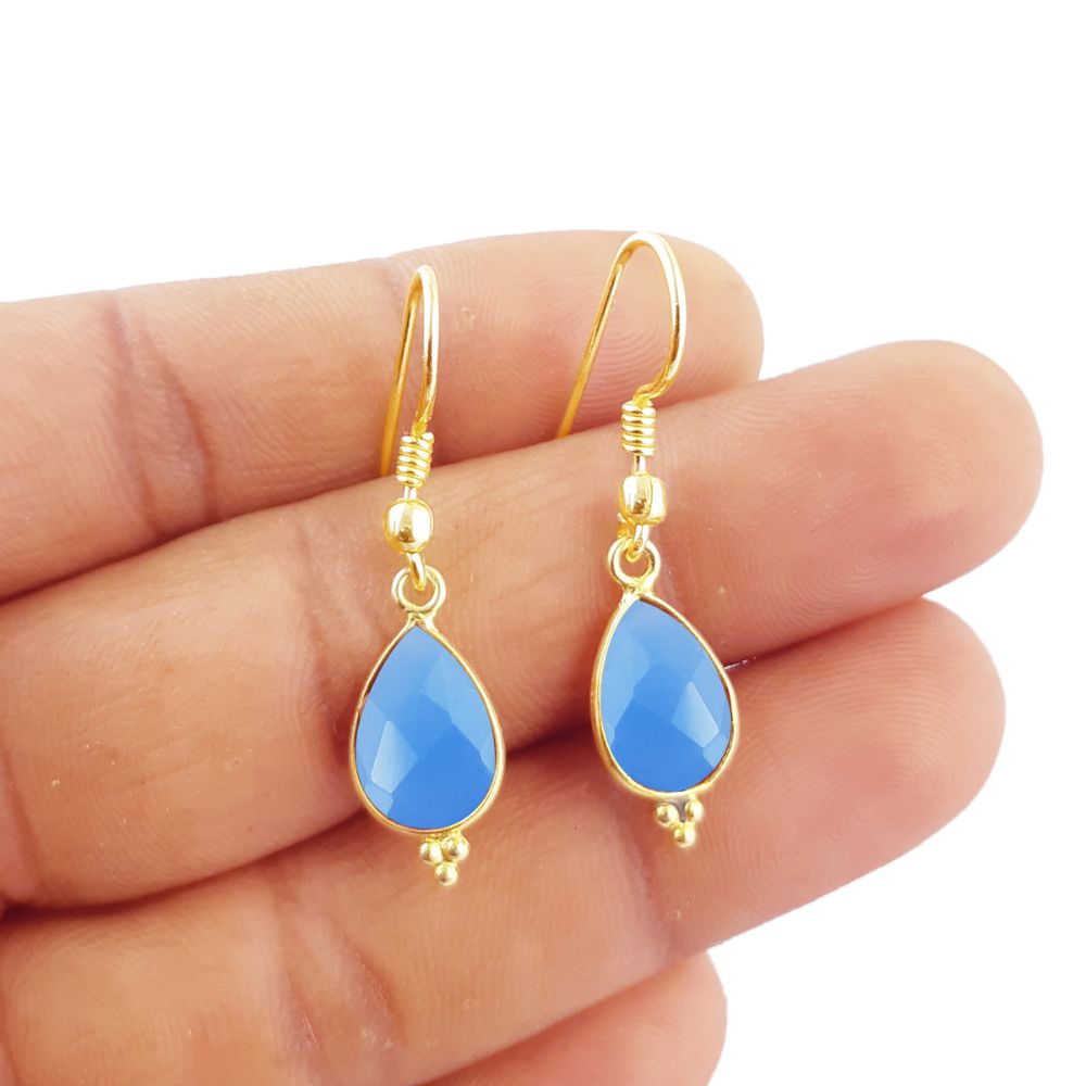 Gold Plated Blue Chalcedony Earrings – Chic & Stylish Handmade Jewelry Gift