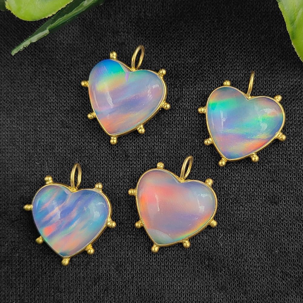 Bezel Set Love Heart Fire Opal Gemstone Pendant 925 Sterling Silver Gold Plated Necklace Handmade Dainty Jewelry for Her- Selling Per Piece