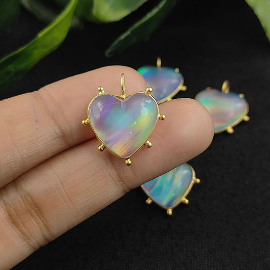 Bezel Set Love Heart Fire Opal Pendant