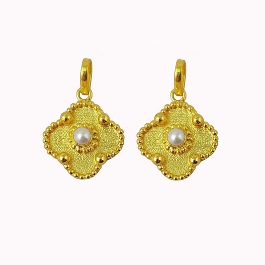 Handmade Gold Plated Clover Pendant – White Pearl Birthstone Jewelry