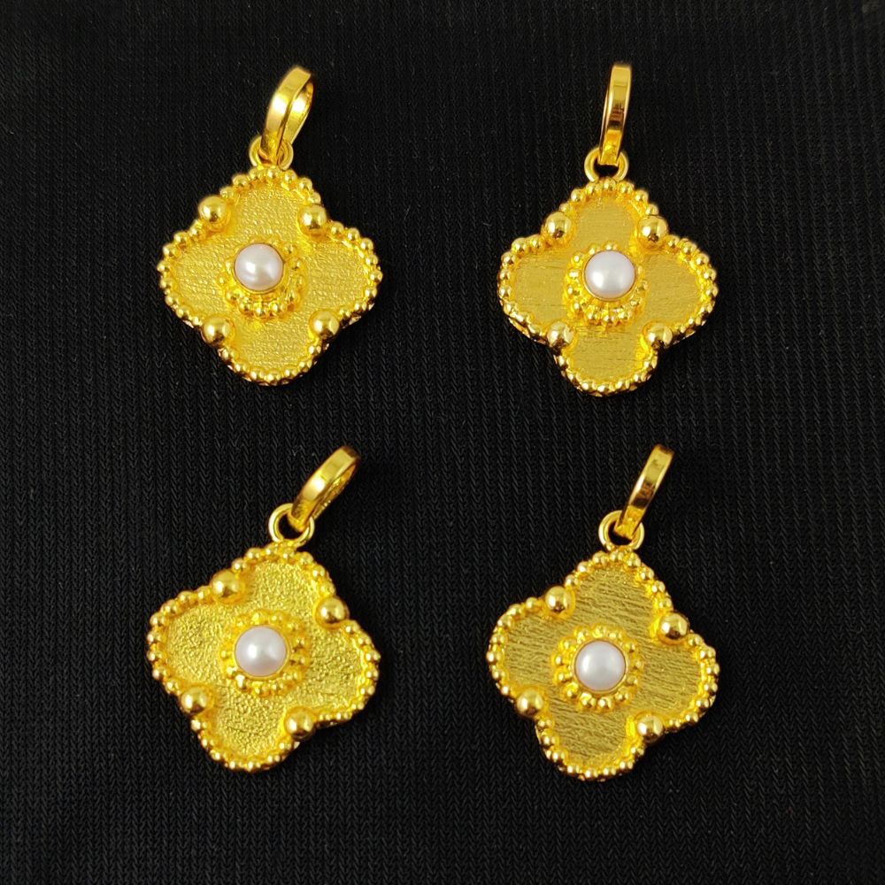 White Pearl Clover Pendant – Handmade Gold Plated Jewelry for Her