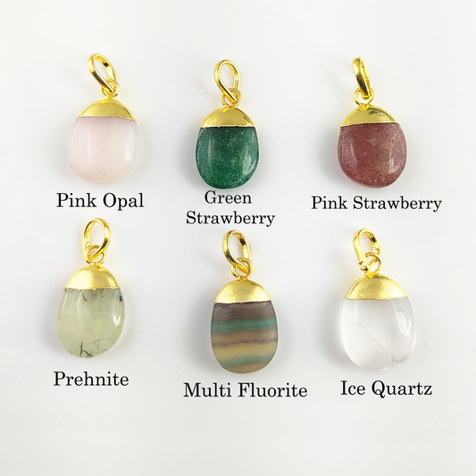 Natural multi gemstone tumble pendant with gold electroplated bail - 14-18mm unique jewelry charm for women