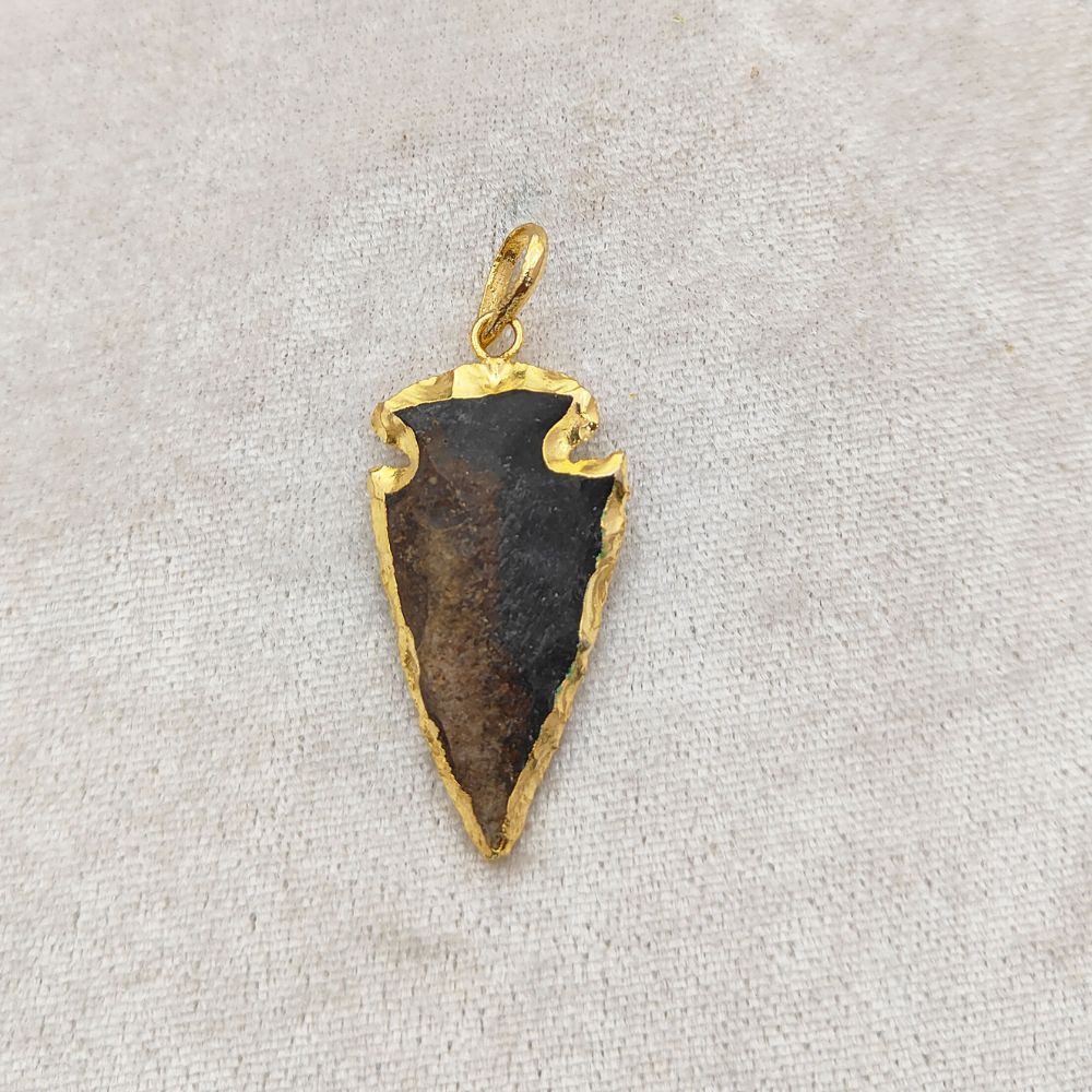Black Agate Arrowhead Pendant with Gold Plated Edges Tribal Style Gemstone Charm for Handmade Jewelry- Selling Per Piece
